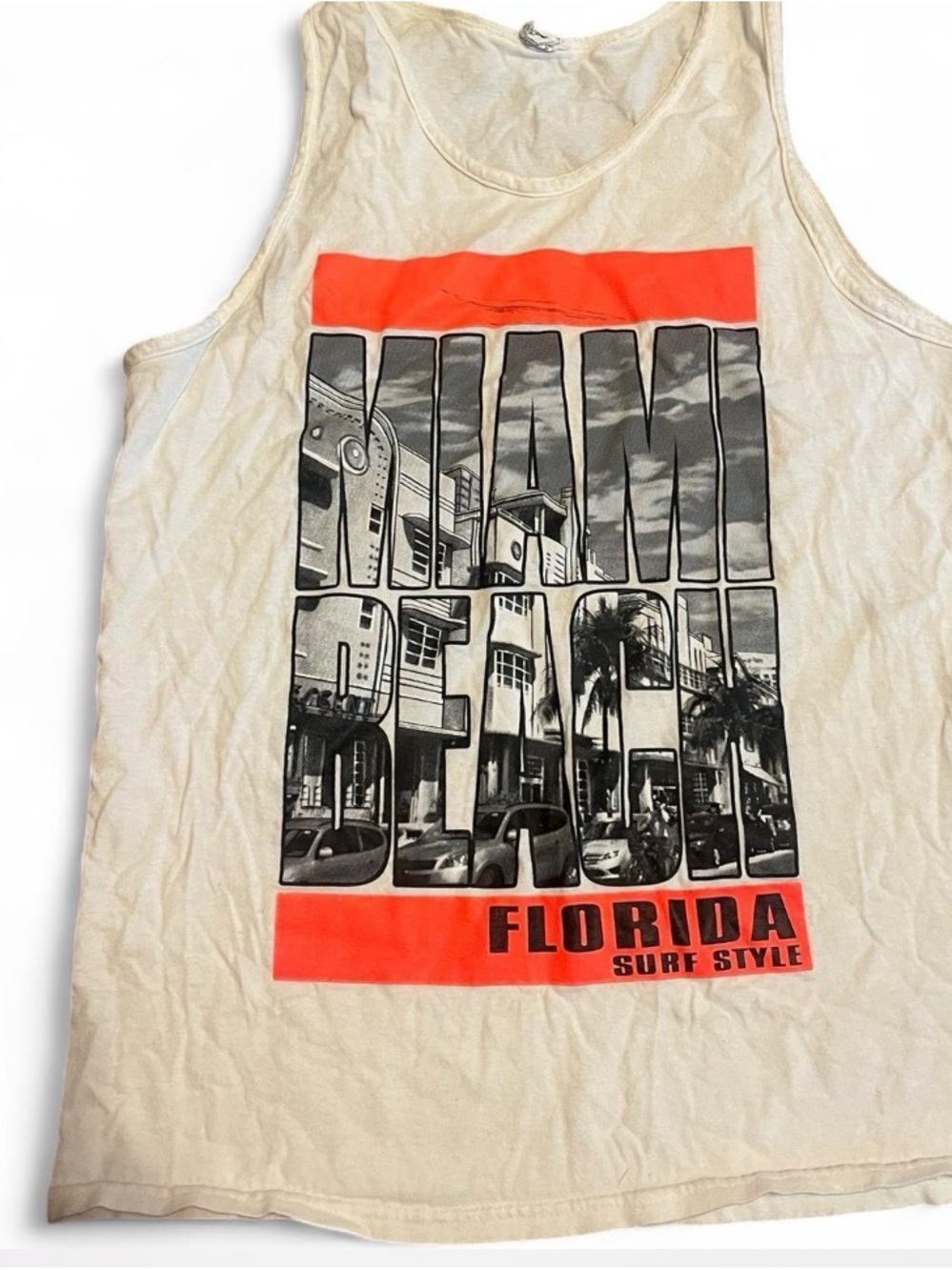 Delta Men’s Cream Tank Top‎ with Black & Orange Miami Graphic